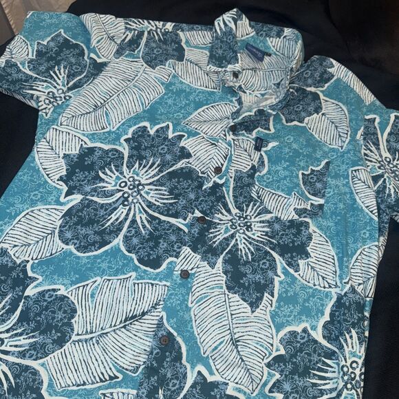 Aisokula Fiji Men`s Turquoise & Wht Short Sleeve Hawaiian Tropical Shirt Size L - Picture 4 of 4